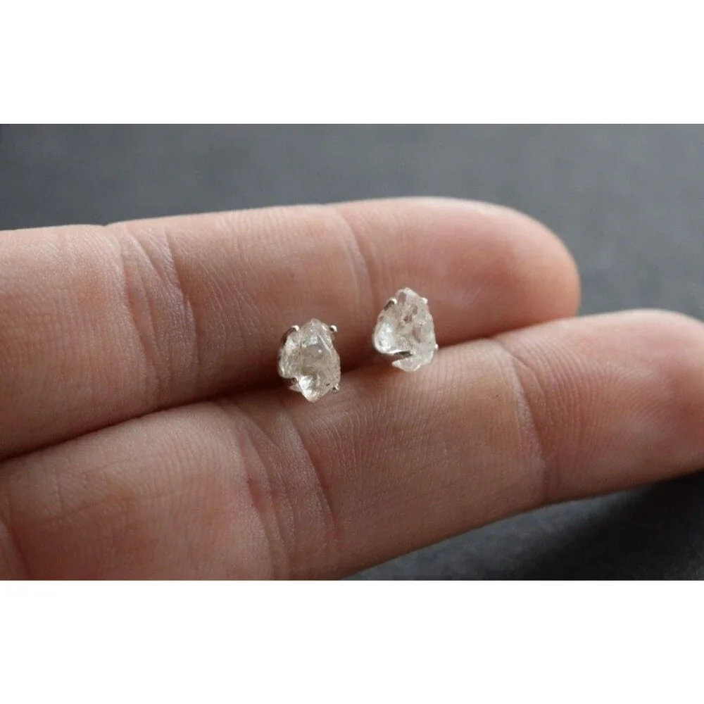 Raw Lake County Diamond Stud Earrings, Sterling Silver